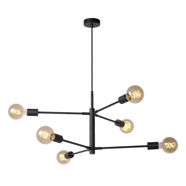 Lucide LESTER - Pendant light - 6xE27 - Black - detail 5